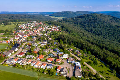 High angle view of townscape against sky