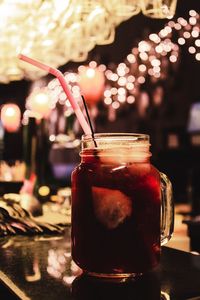 Close-up of beer glass on table at restaurant