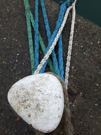High angle view of tied up rope