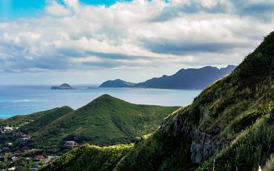 Scenic view of sea against cloudy sky