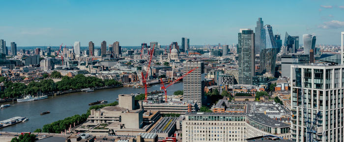 High angle view of cityscape against clear sky