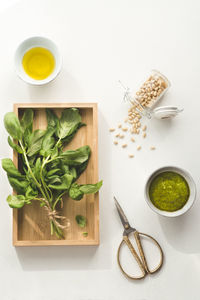 High angle view of vegetables in bowl on table