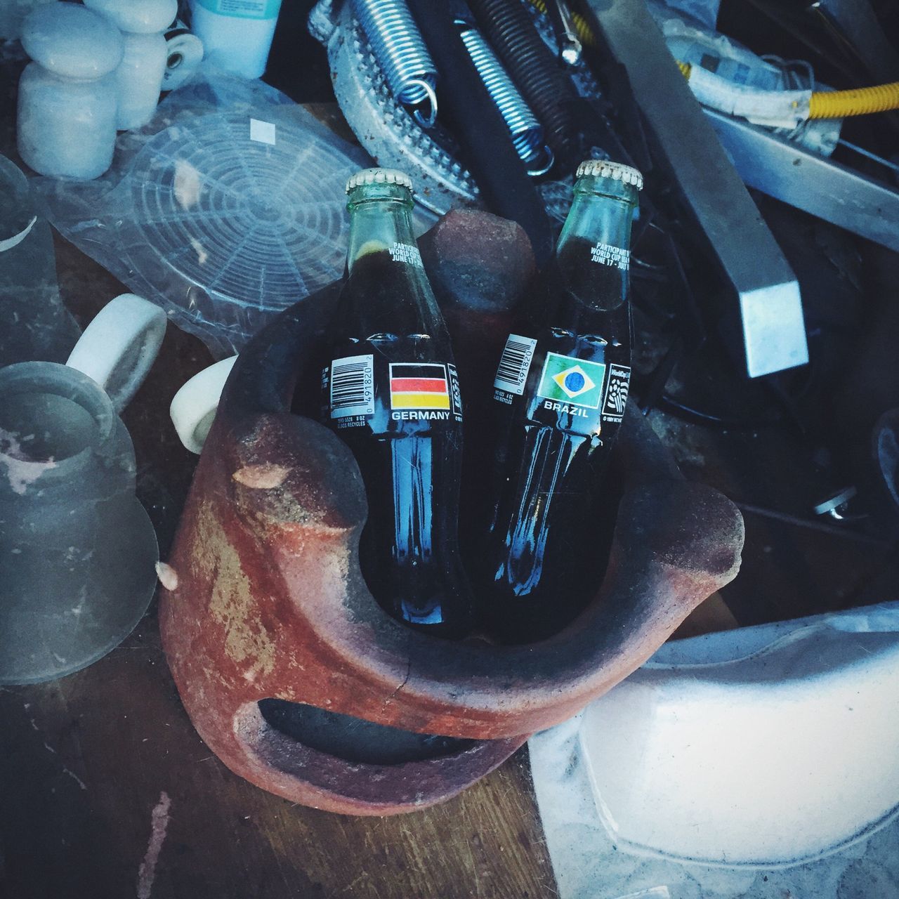 high angle view, close-up, metal, still life, indoors, no people, transportation, metallic, man made object, variation, number, large group of objects, day, equipment, text, abundance, car, technology, communication