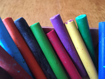 High angle view of colored pencils on table