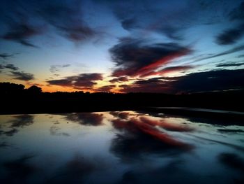 Scenic view of lake against dramatic sky