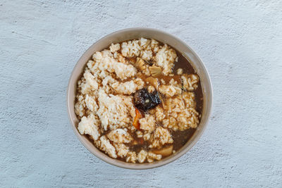 Directly above shot of breakfast served in bowl