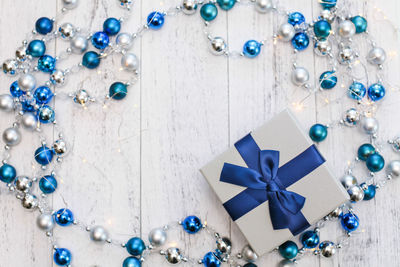 Directly above shot of christmas decoration in box