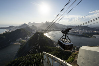 Beautiful view to the sugar loaf mountain cable car with blue sky