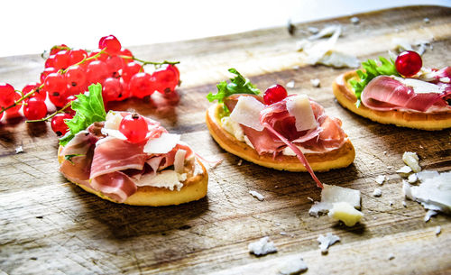 Close-up of food served on table