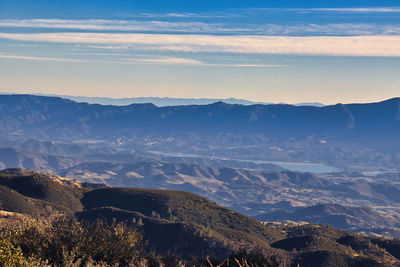 Scenic view of mountains against sky during sunset