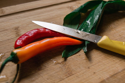 High angle view of vegetables on cutting board