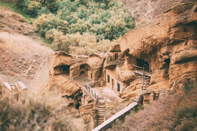 View of caves on rock formation