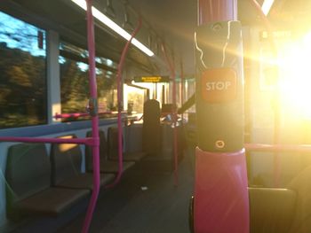 Interior of illuminated bus