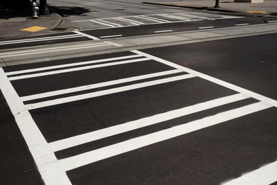 High angle view of zebra crossing on road