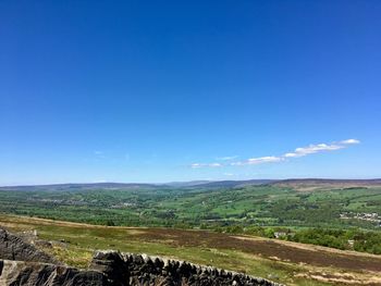 Scenic view of field against blue sky