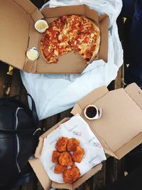 High angle view of food on table