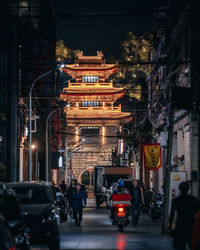 Low angle view of city street at night