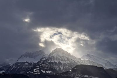 Scenic view of snowcapped mountains against sky