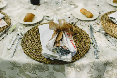 High angle view of food on table