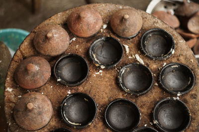 High angle view of bread in container