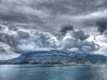Scenic view of sea against cloudy sky