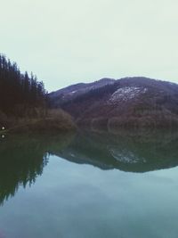 Reflection of trees in lake against sky