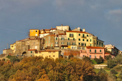 Low angle view of buildings against sky