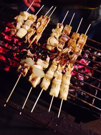 High angle view of seafood on barbecue grill