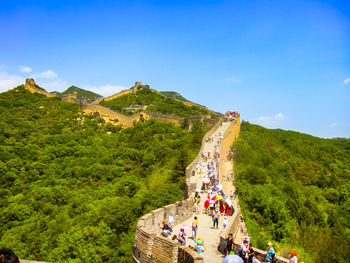 Beijing, china - july 25, 2019. people are climbing the great wall in china