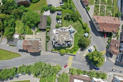 High angle view of buildings in city