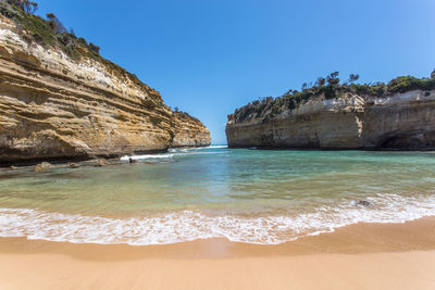 Scenic view of sea against clear sky