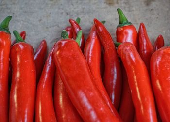 Close-up of red chili peppers in market