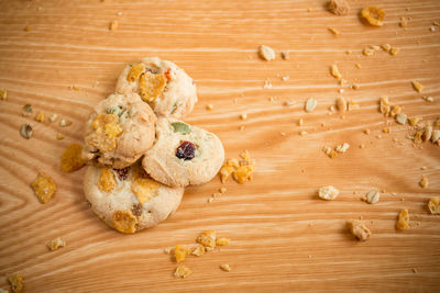 High angle view of cookies