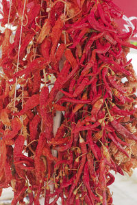 High angle view of red chili peppers for sale