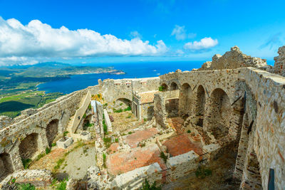 Old ruins of building against cloudy sky