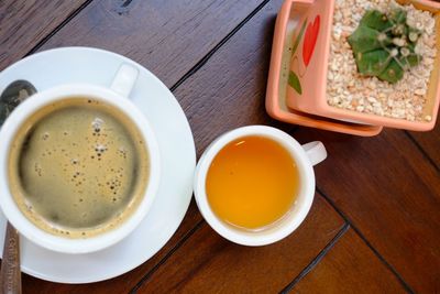 High angle view of breakfast on table