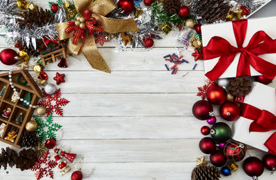 Directly above shot of christmas decoration on table