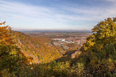 Scenic view of landscape against sky during autumn