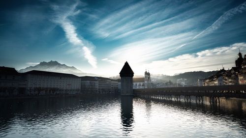 Scenic view of lake against sky during sunset