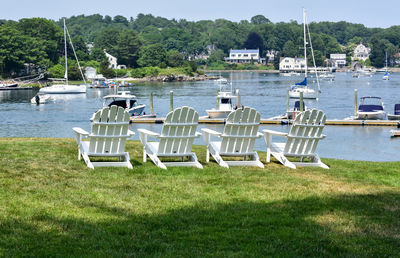 Lawn chairs in summer on new england coast