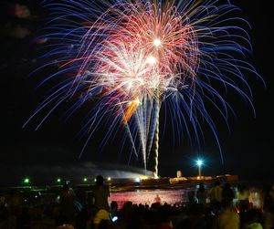 Crowd looking at firework display