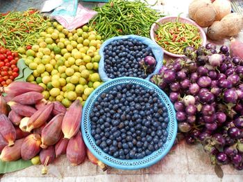 High angle view of vegetables for sale at market stall