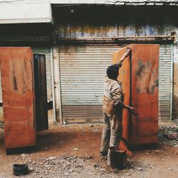 Closed door of old building