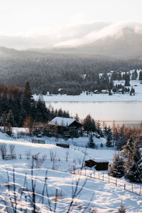 Scenic view of snow covered landscape against sky