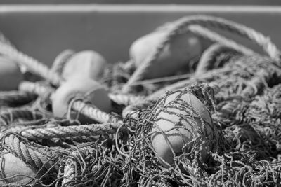 Close-up of fishing net and buoys