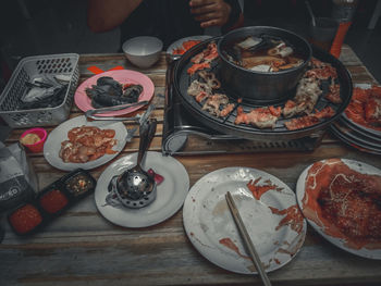 High angle view of food on table