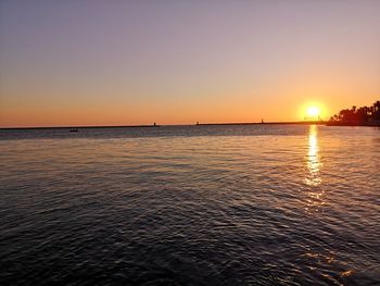 Scenic view of sea against orange sky