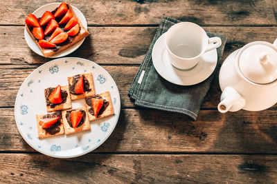 High angle view of breakfast on table