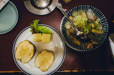 High angle view of fruits in bowl on table