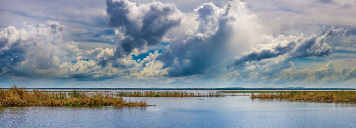 Scenic view of sea against cloudy sky